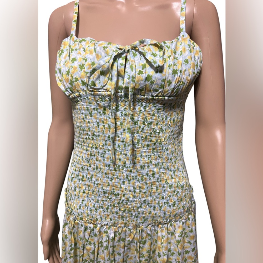 Free People Size S Lavender Daze Dress Green Combo  Sleeveless Smocked N… - Picture 6 of 13